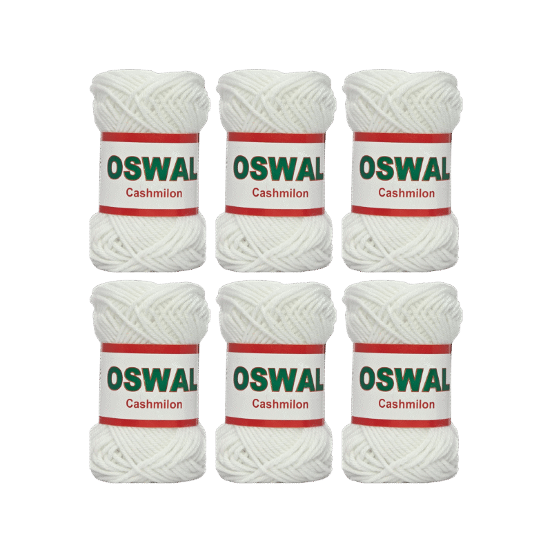 Cashimlon Acrylic Hand Knitting Yarn Balls Pack of 6 (20g Each) (WHITE)