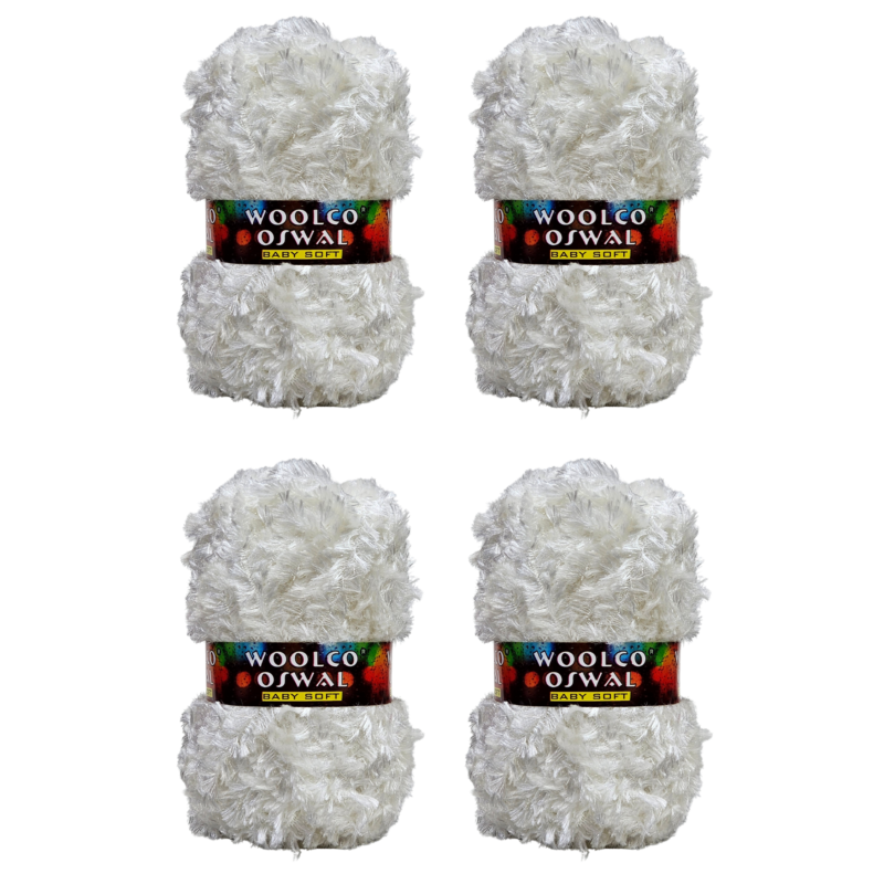 Mercy Polyester Yarn – Pack of 4 (50 g Each) for Decoration & Handicraft (White)