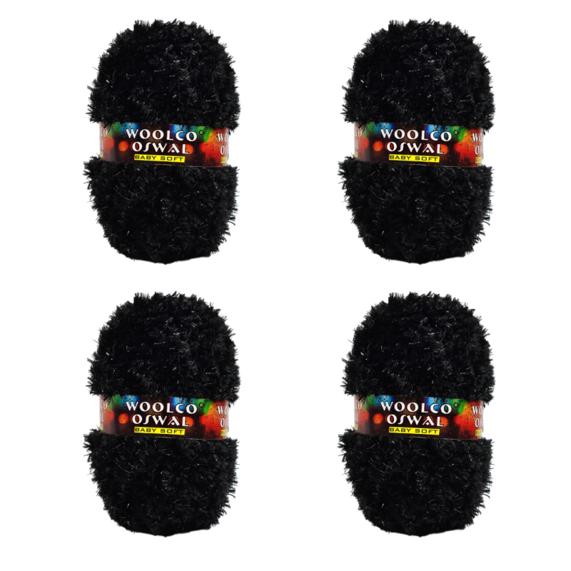 Mercy Polyester Yarn – Pack of 4 (50 g Each) for Decoration & Handicraft (BLACK)