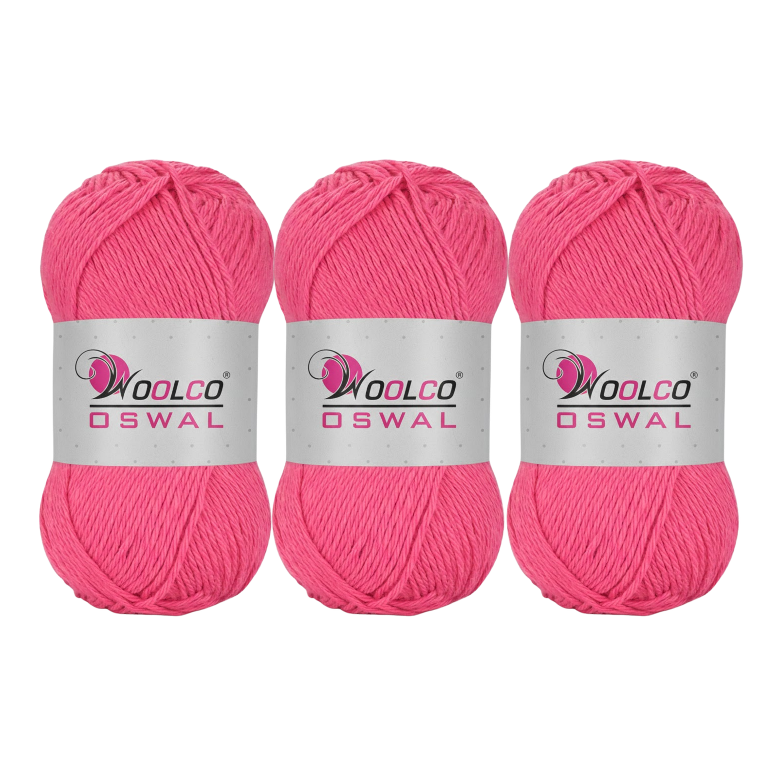 Woolco Oswal Bliss 100% Cotton Yarn – DK Weight Knitting & Crochet Yarn, Pack of 3 (100g Each) (HOT PINK)
