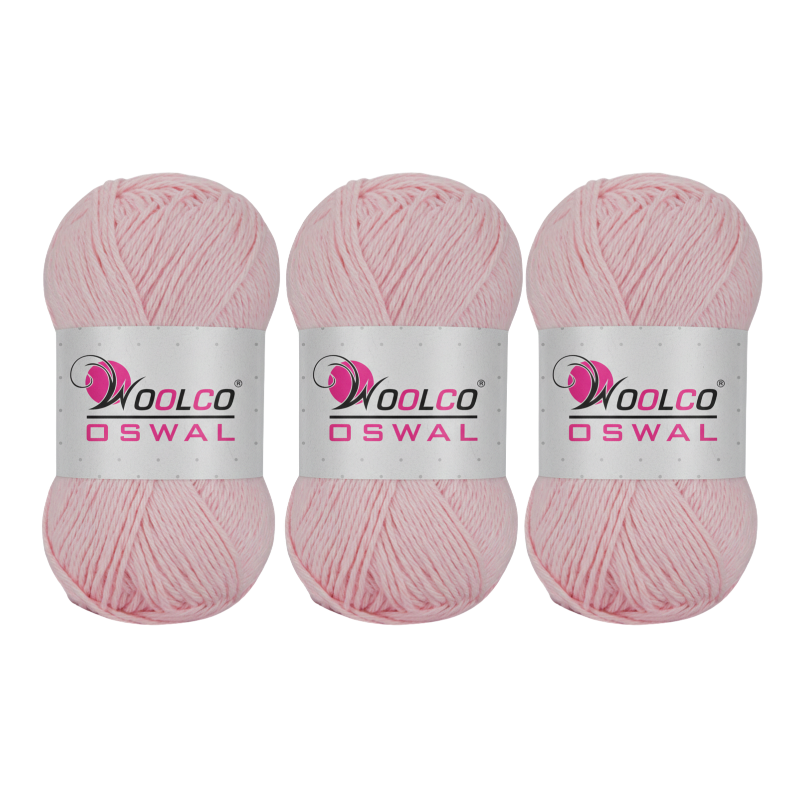 Woolco Oswal Bliss 100% Cotton Yarn – DK Weight Knitting & Crochet Yarn, Pack of 3 (100g Each) (BABY PINK)