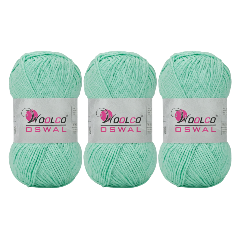 Woolco Oswal Bliss 100% Cotton Yarn – DK Weight Knitting & Crochet Yarn, Pack of 3 (100g Each) (MINT BLUE)