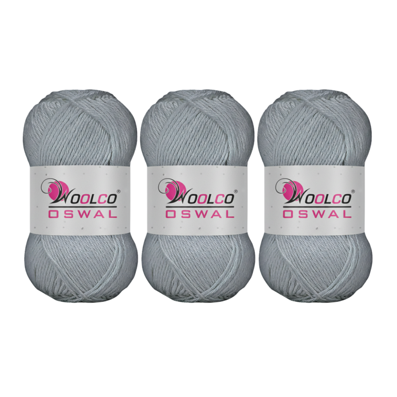 Woolco Oswal Bliss 100% Cotton Yarn – DK Weight Knitting & Crochet Yarn, Pack of 3 (100g Each) (GREY)