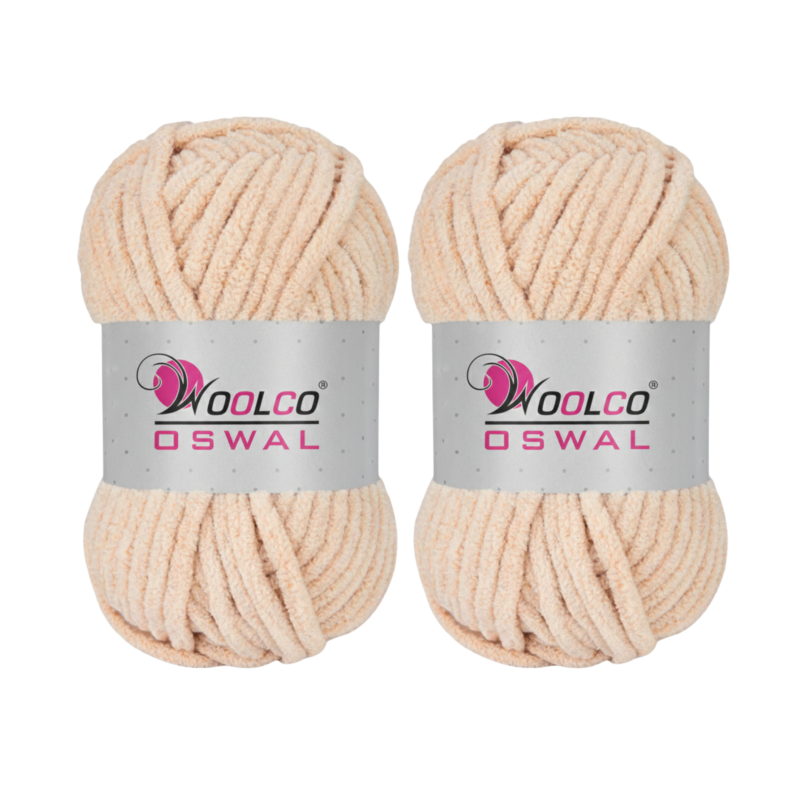 Woolco Oswal Yankie Chenille Supersoft Velvet Yarn – Pack of 2 (100g Each), Plushie & Blankie Yarn for Crochet, Knitting, Amigurumi & DIY Crafts (SKIN)