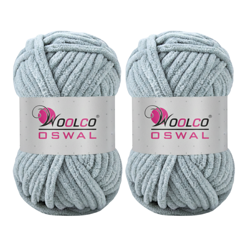 Woolco Oswal Yankie Chenille Supersoft Velvet Yarn – Pack of 2 (100g Each), Plushie & Blankie Yarn for Crochet, Knitting, Amigurumi & DIY Crafts (GREY)