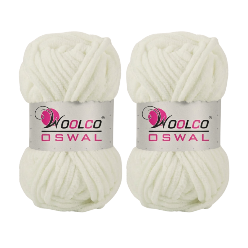 Woolco Oswal Yankie Chenille Supersoft Velvet Yarn – Pack of 2 (100g Each), Plushie & Blankie Yarn for Crochet, Knitting, Amigurumi & DIY Crafts (OFF WHITE)
