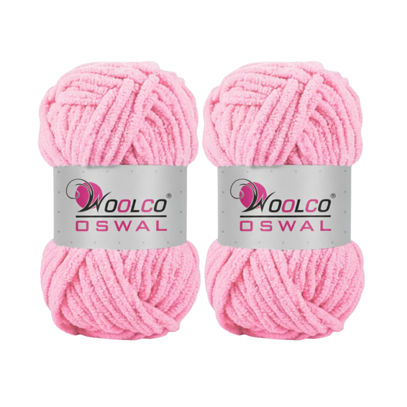 Woolco Oswal Yankie Chenille Supersoft Velvet Yarn – Pack of 2 (100g Each), Plushie & Blankie Yarn for Crochet, Knitting, Amigurumi & DIY Crafts (BABY PINK)