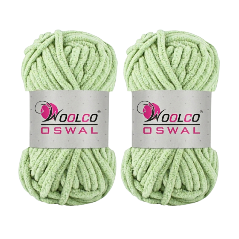 Woolco Oswal Yankie Chenille Supersoft Velvet Yarn – Pack of 2 (100g Each), Plushie & Blankie Yarn for Crochet, Knitting, Amigurumi & DIY Crafts (PASTLE GREEN)