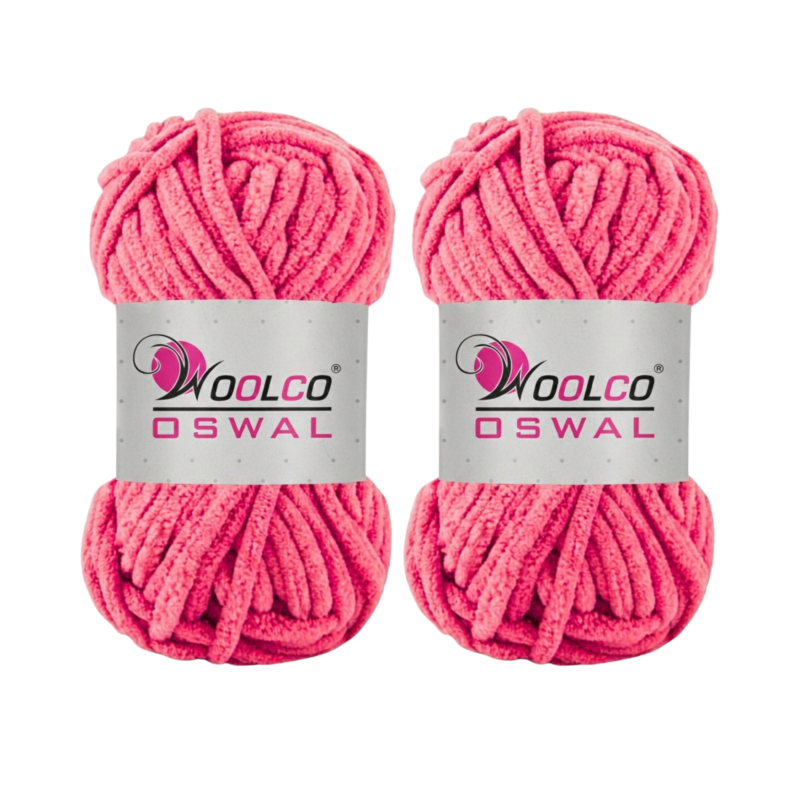 Woolco Oswal Yankie Chenille Supersoft Velvet Yarn – Pack of 2 (100g Each), Plushie & Blankie Yarn for Crochet, Knitting, Amigurumi & DIY Crafts (BRIGHT RED)