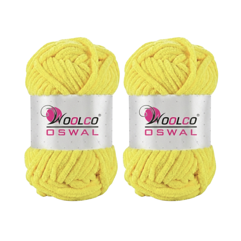 Woolco Oswal Yankie Chenille Supersoft Velvet Yarn – Pack of 2 (100g Each), Plushie & Blankie Yarn for Crochet, Knitting, Amigurumi & DIY Crafts (LEMON)